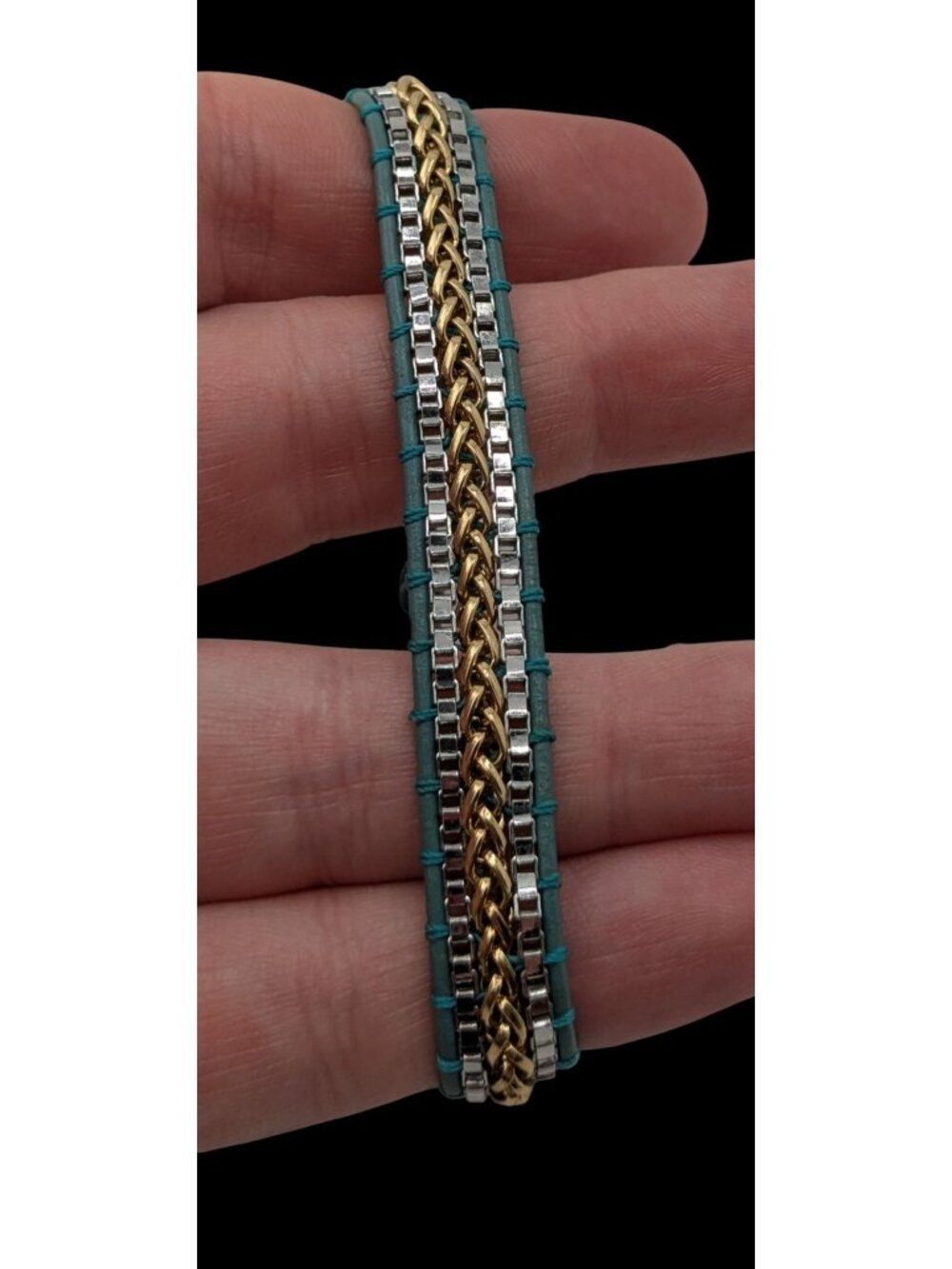 Stella & Dot Foundation Bracelet Adjustable Chain Leather Boho Chic